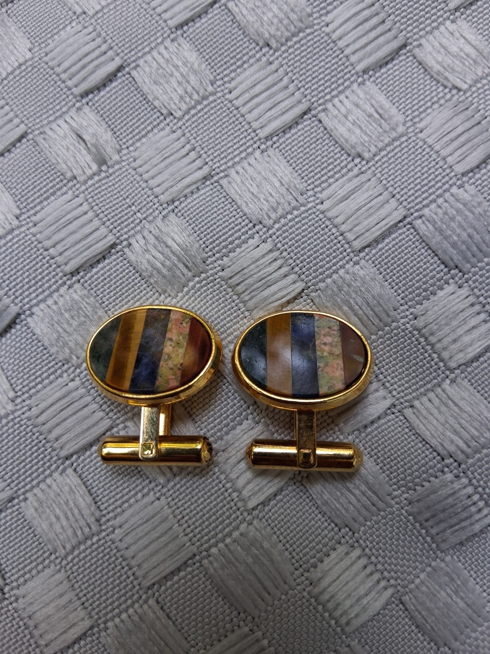 Men's Gold-Tone Multicolor Inlay Oval Cufflinks